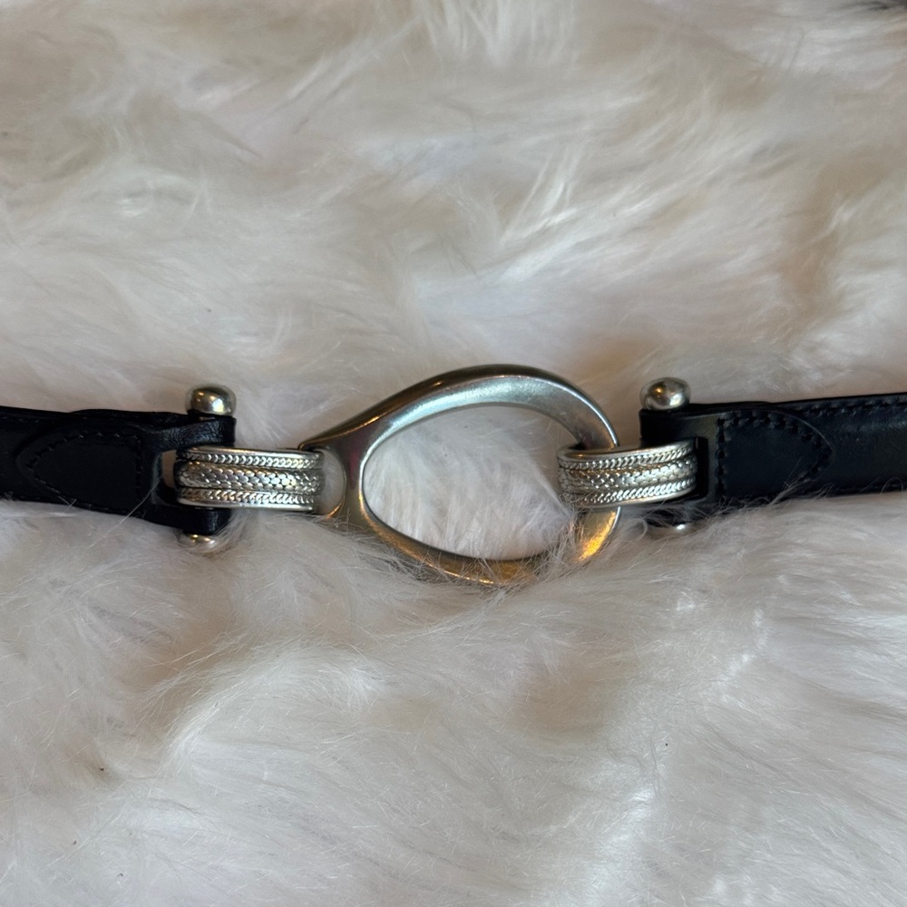 NEIMAN MARCUS Belt Genuine Leather Silver Buckle Hook and Eye Style Sz XL